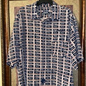 Phat Farm VINTAGE Men’s 2XL Button Up All Over Logo Print Short Sleeve Shirt Y2K